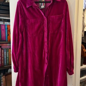 Elegant Pink Velvet Shirt Dress
